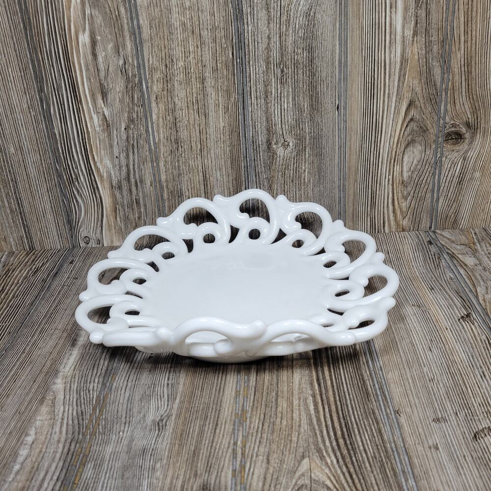 Vintage Fostoria Monroe Milk Glass Fruit Bowl | 10.5" Lace Edge Banana Boat